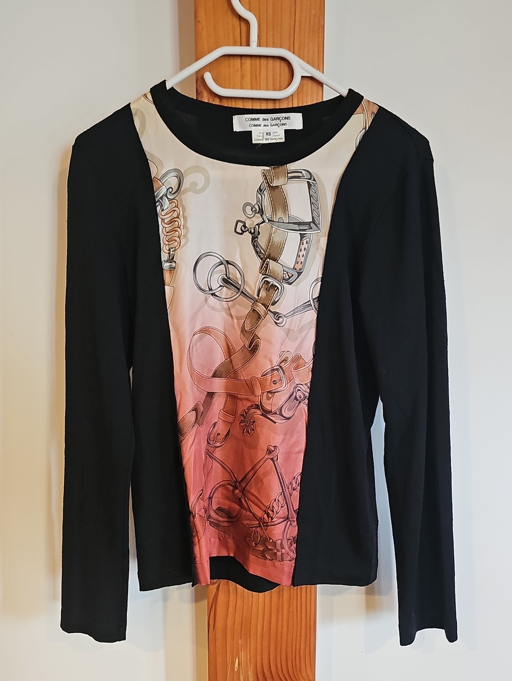 Comme des Garcons Black Long-Sleeve Top with Pink Print Panel